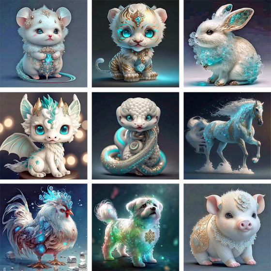 ID:379 - 12個十二生肖鑽石繪畫跨境2024全鑽石繪畫客廳入口DIY點鑽石材料包裝裝飾繪畫