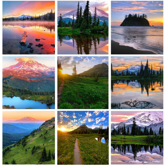 ID:417 - 跨境熱銷售5D全鑽石風景日出海景鑽石繪畫rubik的立方體圓形鑽石砌體繪畫點鑽石裝飾吊畫