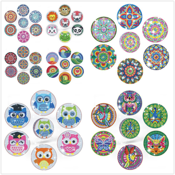 5D鑽石彩繪過山車曼陀羅聖誕節DIY單面鑽石丙烯酸6件套件，帶有架子顏色盒